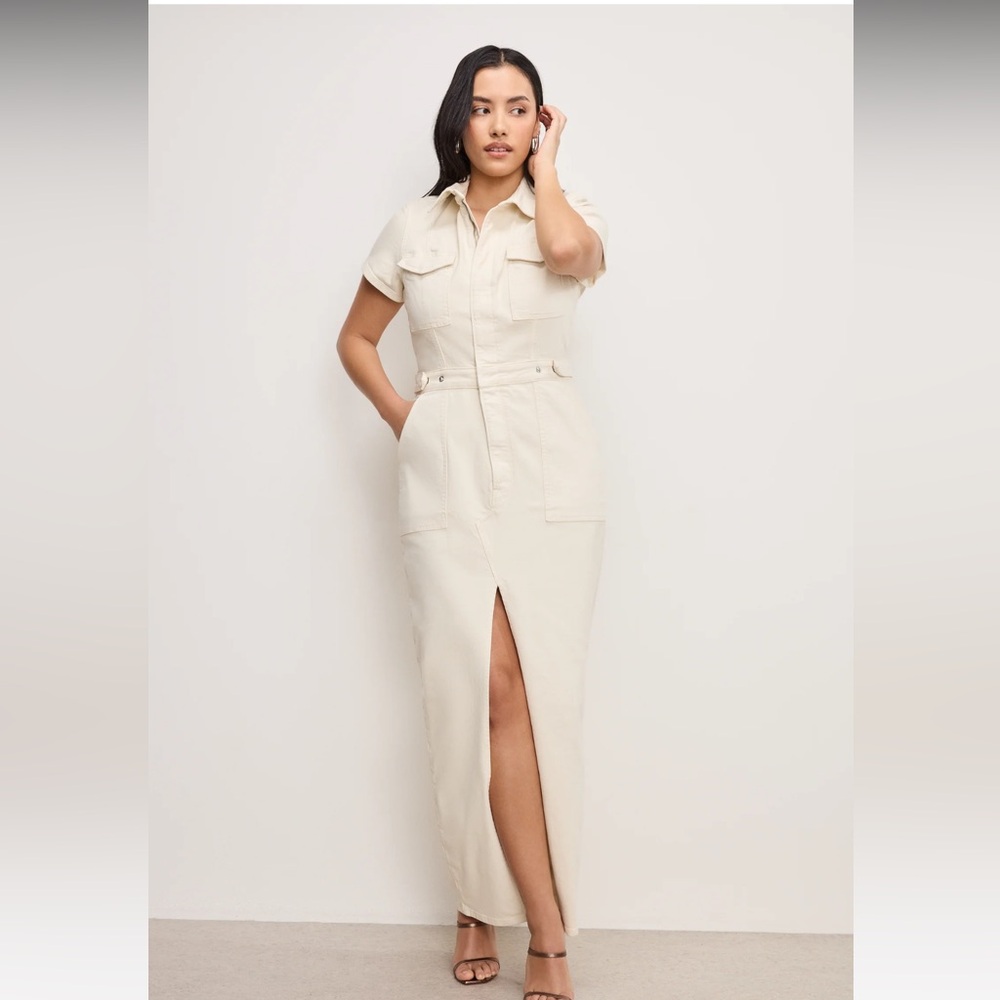 Good American Cream Maxi Dress with Front Slit